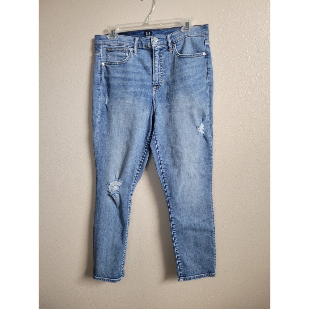 Gap 1969 Womens 31 True Skinny Mid Rise Jeans Blue Stretch Distressed